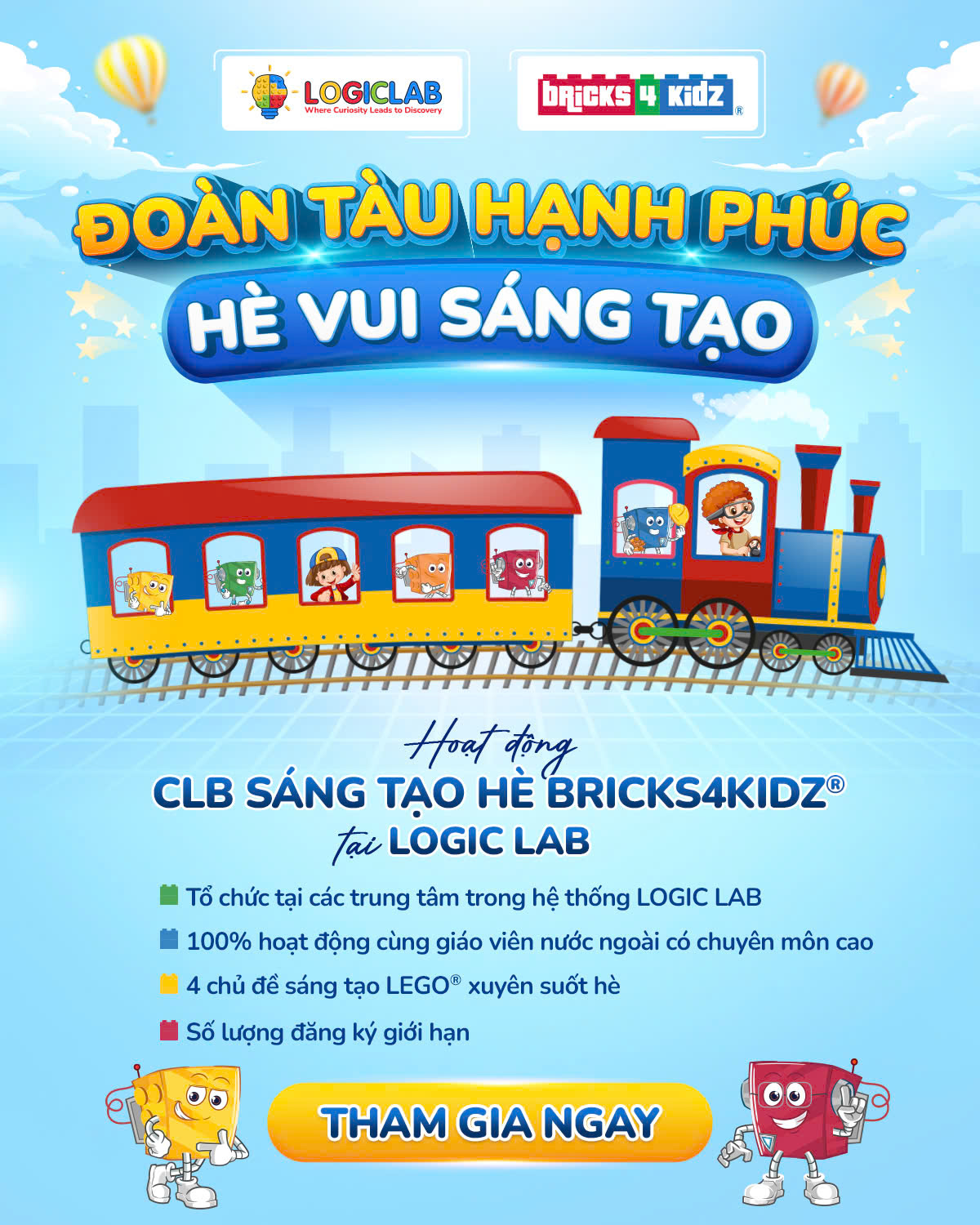Đăng ký Câu lạc bộ hè BRICKS4KIDZ miễn phí tại Logic Lab – Mùa hè sáng tạo cho bé 3-11 tuổi