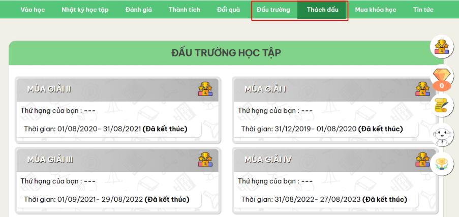 Thí sinh chọn Đấu trường hoặc Thách đấu để tiến hành dự thi trên VioEdu.