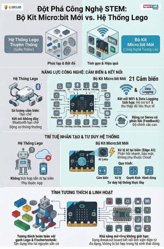 Điểm khác biệt giữa Hệ thống LEGO và Bộ Micro:bit mới 