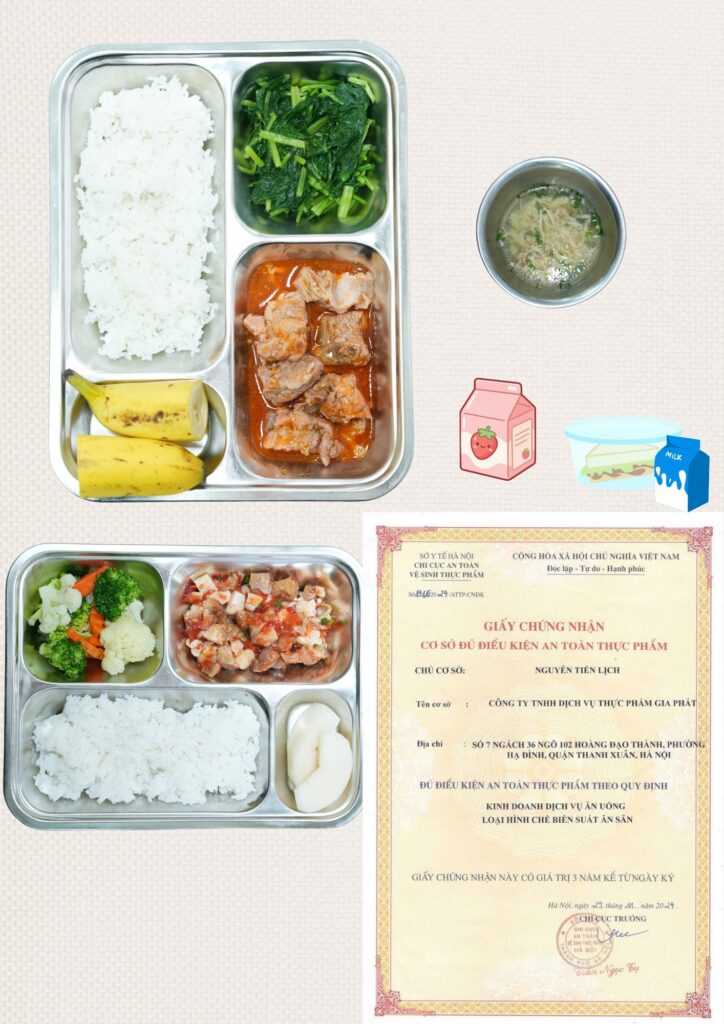 Đơn vị cung cấp bữa trưa dinh dưỡng cho các em đảm bảo đủ điều kiện an toàn thực phẩm