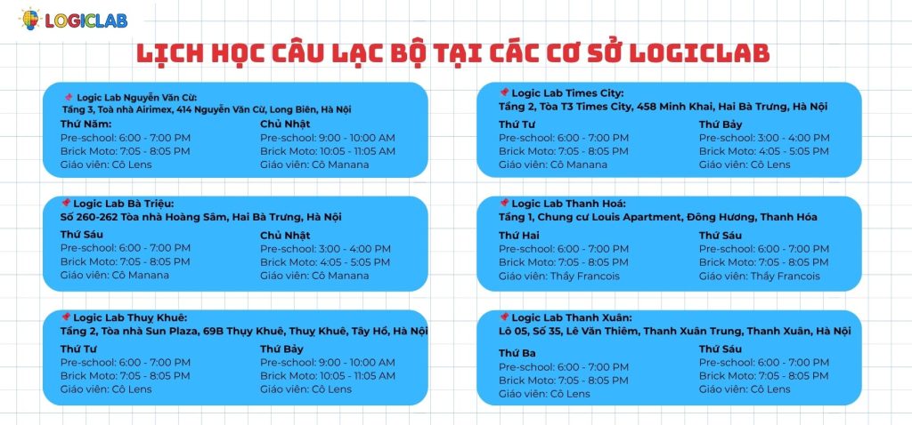 Thông báo lịch học các lớp Câu lạc bộ Hè Bricks4Kidz