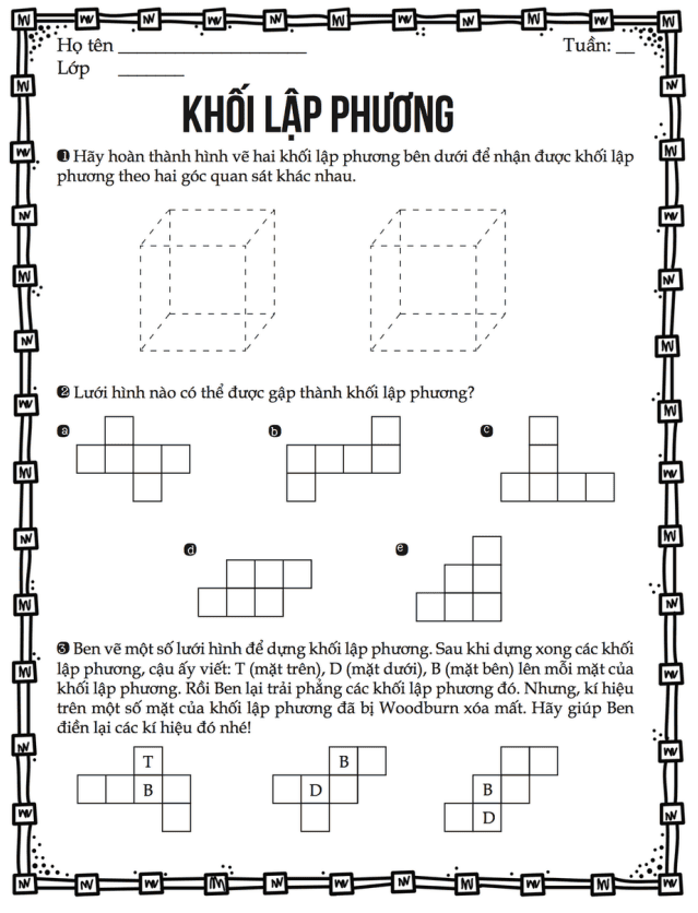 Dạng Toán hình học trong toán tư duy lớp 1 được thiết kế trực quan, giúp trẻ phát triển tư duy hình khối